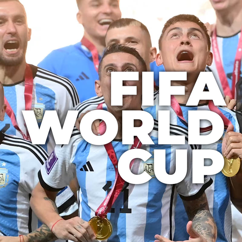 Football stadium lit up for a FIFA World Cup match